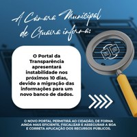 PORTAL DA TRANSPARÊNCIA ESTARÁ INSTÁVEL; RAZÃO É A MIGRAÇÃO DE DADOS