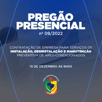 PREGÃO PRESENCIAL SERÁ DIA 15 DE DEZEMBRO COM INÍCIO ÀS 9H00