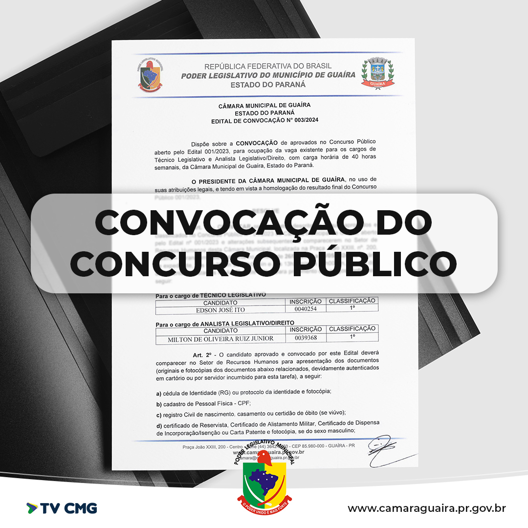 ÚLTIMOS APROVADOS NO CONCURSO PÚBLICO SÃO CONVOCADOS